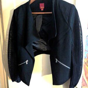 G.I.L.I Black Mesh Sleeve Cropped Moto Asymmetrical Jacket- Sz 6